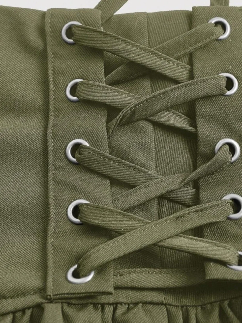 Olive Lace-Up Ruffle Mini Skirt - L - Picture 4 of 5